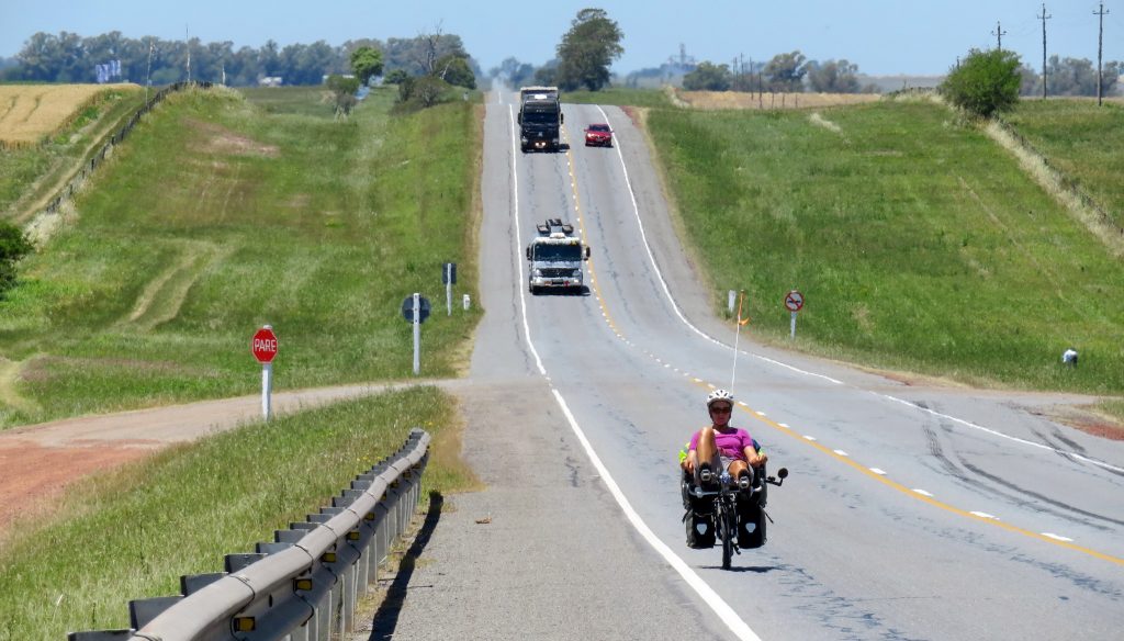 Cycle touring in Uruguay, on a recumbent.