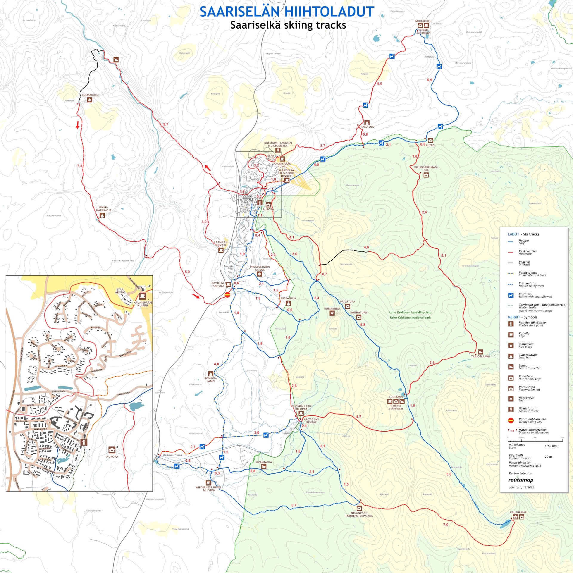 Cross-country trails in Sariselkä, taken from https://www.saariselkatrails.fi/ladut/